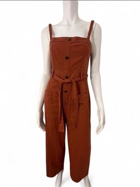 Storia Rust Brown Braided Strap jumpsuit 100% cotton wide leg jumper